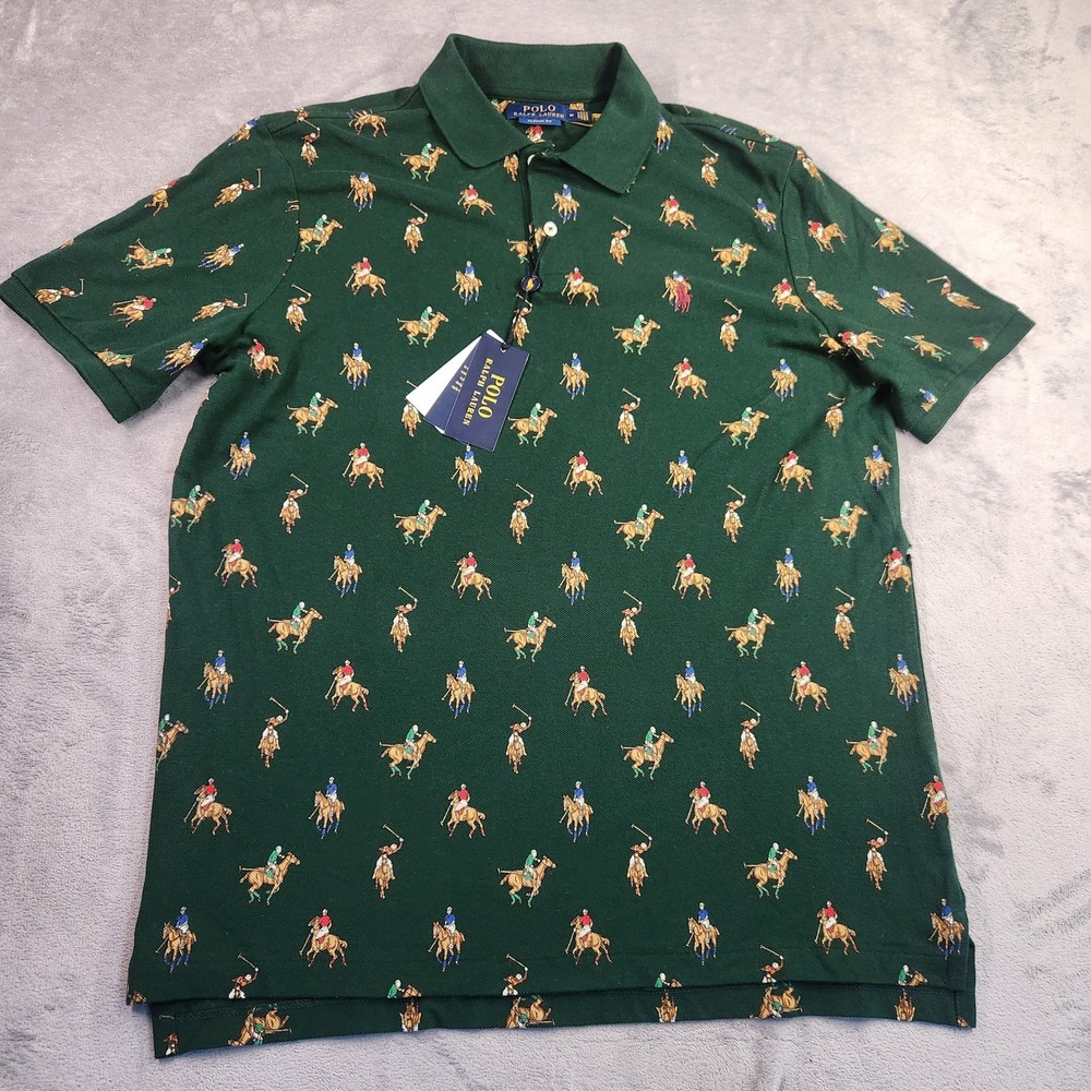 New Polo Ralph Lauren Men Classic Fit Mesh All Over Race Pony Green Medium Flaw